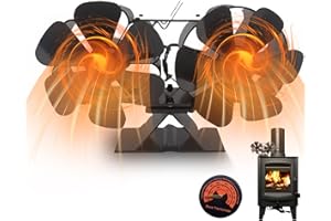 Tomalithic Ventilateur de Poêle à Bois Double Moteur 12 Pales, Alimenté par La Chaleur, Économie D'Énergie Silence, pour Foyer, Bûches, Cheminée, Tuyau de Poele