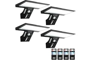 JESLED Luce Solare con 90 LED con Telecomando, Lampada Solare da Esterno con Sensore di Movimento, 4 Modalità di Illuminazione Opzionale, Impermeabile, 4 Pezzi