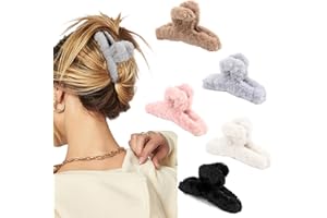 ‎BH-MISSTARS 5 Stück Plüsch-Haarspangen, Haarklammer Groß 11cm, Winter Weicher Flauschige Haarklammer Niedliche Rutschfestes Haar Jaw Clips Haarstyling-Zubehör für Frauen Mädchen