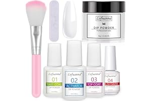 Lofuanna Kit de Poudre de Tremper,30g Blanc Poudre à Tremper pour Ongles,Dip Powder Manucure pour Ongles Français Kits avec Base&Top Coat&Activateur&Brush Saver,Pas Besoin de Lampe à Ongles