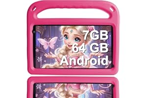 SUAAT Tablet Android, RAM 7GB+ROM 64 GB （2TB TF）, Tablet da per controllo parentale,iwawa preinstallato, Play Store, istruzione + giochi, SD aggiunta, con custodia EVA - Rosa