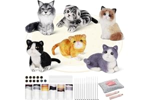 iptek Needle Felting Kit, 6 PCS Animal Needle Felting Beginner Kits,Craft Kits for Adults UK, Wool Felt Needle Felting Tools Foam Pad, Craft Party Supplies for Beginners Adult(Cat Family)