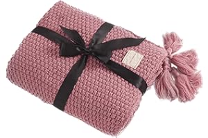 HISASHI AUSTINCIAGA Decke aus Strick, Plaid, Sofa, Tagesdecke, Tischdecke, Tagesdecke, nordisch, warm, weich, mit Fransen, handgefertigt, für Strand, Picknick, alle Jahreszeiten (Rosa, 130 x 170 cm)