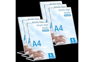 APACALI 6 Stück Tischaufsteller A4 Schräg, Aufsteller A4, Acryl Tischaufsteller, L-Ständer Tischaufsteller, Menükartenhalter, Postkartenständer, Acrylständer für Fotos, Büro, Restaurant, Cafe, Shop