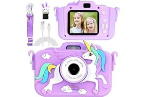 BEE&FLOWER Fotocamera per bambini, 1080p, 2 pollici, fotocamera digitale HD, con scheda SD da 32 GB, giocattolo per bambini, 3-10 anni, unisex, adatta come regalo di compleanno o di Natale (viola)