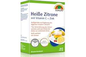 ‎SUNLIFE SUNLIFE Heiße Zitrone mit Vitamin C & Zink - 1x20 Pulver Sticks - Nahrungsergänzung zur Unterstützung des Immunsystems - pro Tagesdosis 160 mg Vitamin C & 5 mg Zink - Zitronen Heißgetränk
