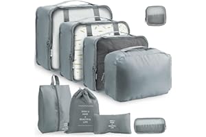 UERVOTON Cubi di imballaggio per Valigia - 9 PCS Cubi di Imballaggio da Viaggio Set di Borse Organizer per Valigie Leggere Organizzatori di Bagagli per Accessori da Viaggio con Borse per Scarpe - Grigio