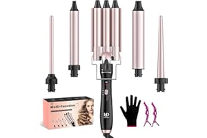 Hair Curler, LAYADO 5 in 1 Curling Wand Set with 3 Barrel Hair Waver and 4 Interchangeable Ceramic Curling Tongs 9-32MM, Two Temperature Adjustments Curling Iron for Long Medium Short Hair
