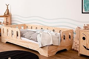 smartwood Lit Enfant 70x160 TILA 1P - lit avec sommier à Lattes - Meubles de Chambre d'enfant - lit Enfant avec Barriere - différentes Variantes - Bois Naturel - 160x70 lit Simple au Design élégant