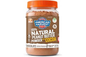 American Harvest Natural Peanut Butter Powder with Cocoa, 227g (8oz.), 6g Plant Protein, No Artificial Ingredients | 3.68g Added Sugar per 16g serving