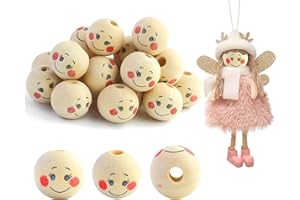PATRICKWHITE 20 Pezzi Perline Legno con viso,20 mm perline legno con 5 espressioni, Perline Pupazzi, Perline legno Naturali,Decorazioni Casa Gioielli,Perline Faccine Testine,per Bambola