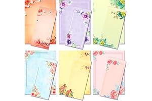 ANZON MORIES Set de Papier de Papeterie Japonais A4 et d’Enveloppes, 48 Papiers de Lettre d’Écriture avec 24 Enveloppes Auto-collantes, Imprimable, Conception Florale Classique Peinture à l’Encre