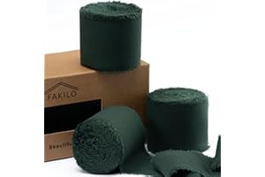 FAKILO Nastro in Chiffon Verde Scuro per Confezioni Regalo, Nastro Frange 3 Rotoli 3,8 cm x 19,5 m Set di Nastri Vintage per Inviti di Nozze, Decorazioni per Feste di Compleanno