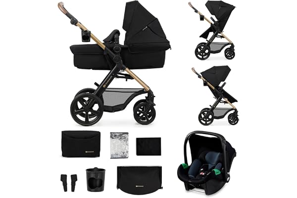 Kinderkraft, MOOV 2, Poussette 3 en 1 Travel System avec nacelle 2-en-1, siège auto i-Size, grandes roues increvables, poussette naissance jusqu’à 22 kg, Noir
