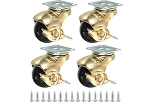 PATIKIL 1.5 Inch Ball Caster Wheels with Brake, 4 Pack 360° Rotating Swivel Top Plate Wheels 298 lbs Total Capacity Locking Caster with M4 Screws for Furniture Table Cabinet Gold