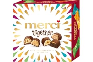 ‎MERCI PETITS merci together – 1 x 175g – Mischung von gefüllten Edel-Vollmilchschokoladen-Pralinen