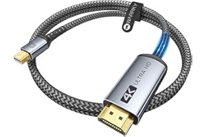 WARRKY 4K Mini DisplayPort to HDMI Cable (UHD, Gold-Plated Plugs, Aluminium Case) Thunderbolt to HDMI Cable - 1.8M