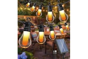 ULIGHTOWN Solar Festoon Lights Outdoor with Flickering Flame, 12M/39.4FT USB&Solar String Lights Outdoor Waterproof with 15 LED Shatterproof Bulbs, Timer&Remote for Garden, Gazebo, Patio, Party Decor