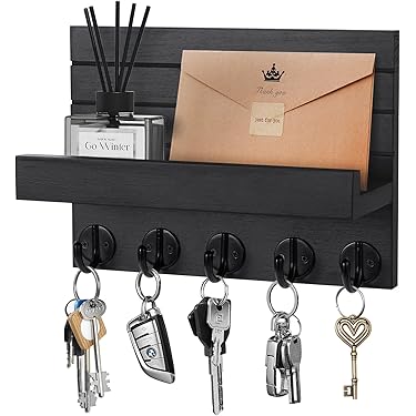 IVEOPPE Sleutelrek Met Plank - Houten Sleutelhouder Met 6 Haken 30.5cm Breed