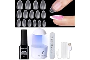 TOMICCA Kit Capsule Pose Americaine Ongles, 240 PCS Capsules Ongle Court Amande,Avec Portable Lampe Ongles UV Et 8 in1 Colle Ongle