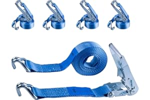 AUTOFONDER Heavy Duty Ratchet Straps 4pack, 50mm X 6m Ratchet Straps With Hooks, 5000daN Tie Down Straps For Car Roof Rack Straps, Snowmobile, Dirt Bike, Atv, Boats,Truck,Cargo Straps