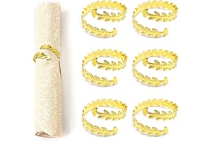 Newsmy 6 Pcs Napkin Rings, Gold Leaf Napkin Rings Set of 6 Napkin Holders Rings for Wedding Party Table Setting Table Decoration (Leaf-B)