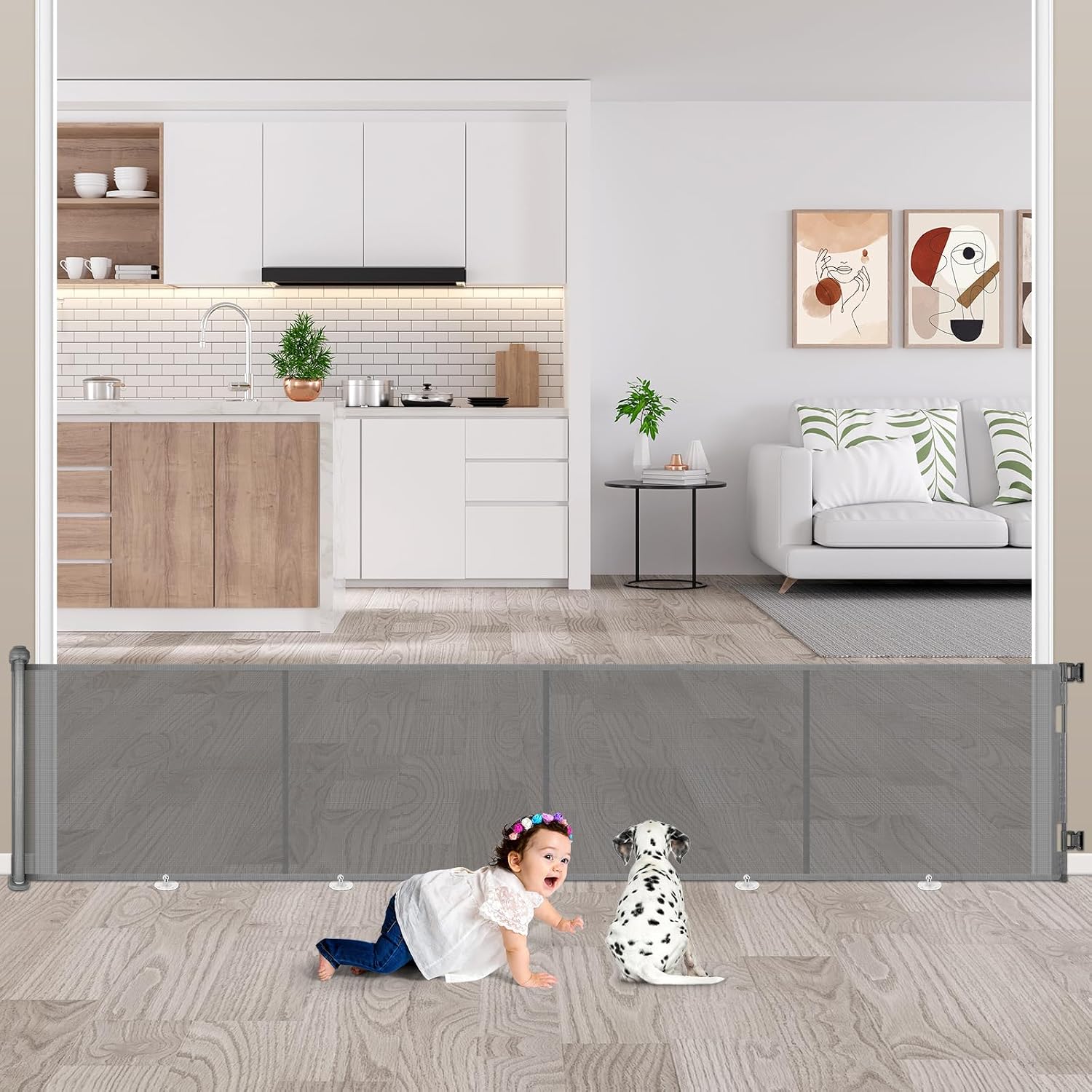 Puerta Seguridad Bebé Extensibles, 0-500 cm Barrera Seguridad Niños y Perros, Vallas de Seguridad para Niños Escaleras y Pasillos, Interiores y Exteriores (Gris)