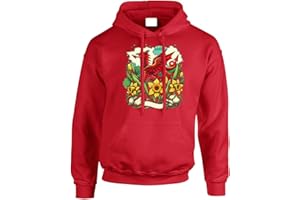 GIFT HUB Proudly Welsh St Davids Day Mens Hoody Welsh Daffodil Dragon Fusion Patriotic Wales Festival Fancy Dress Costume Unisex Girls Kids Boys Gift Jumper