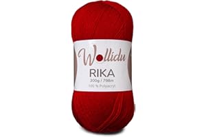 ‎WOLLIDU Wollidu Rika Yarn for Crochet and Knitting, 300 g / 798 m, Knitting Yarn, 100% Polyacrylic, Crochet Yarn, Fire Red