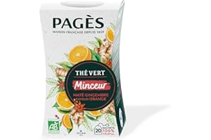 Pagès - Thé Vert BIO Minceur - Maté, Gingembre, Saveur Orange - Boîte de 20 Sachets, 100% Végétal