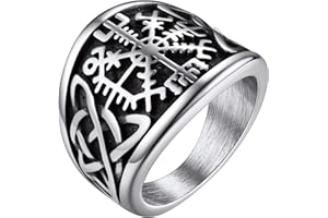 FaithHeart Chevalière Bague Viking Homme Vegvisir Boussole Acier Inoxydable,Taille 54-72 Bijoux Nordique Porte Bonheur Motard Biker Cadeaux pour Ado Garçons Femme (Boîte Cadeau)