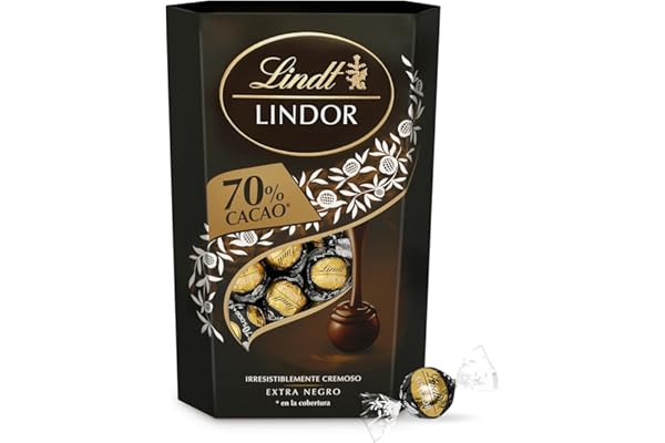 Lindt bombones LINDOR CORNET chocolate negro al 70% de cacao, delicioso bombón con interior de chocolate cremoso, chocolate Lindt, 337 g, aprox 26 bombones
