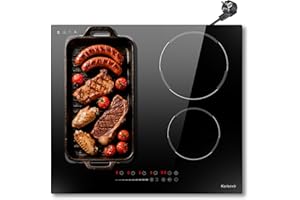 Karienvir Piano induzione 4 fuochi 60 cm, piano cottura a induzione con spina 220 V, Piano cottura a induzione Flexible Zone, blocco di sicurezza, pausa, timer da 99 min, boost, 3500 W