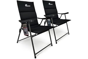 SUNMER Padded Garden Camping Chairs Foldable with Side Pocket, Holds up to 120kg, Lightweight 4kg per Chair, Outdoor Seat for Camping, Fishing, Relaxing - Black