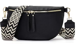 Vezluax 30x20cm umhängetasche Damen Bauchtasche Damen Groß Vegan Leder Crossbody Bag stylisch Frauen mit breitem Gurt Schwarz