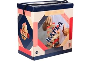 KAPLA - Set di costruzioni con 120 assi di legno colorate (natura, rosso, rosa, blu scuro), giocattolo di legno, da 2 anni…