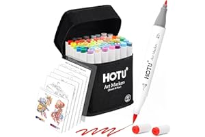 HOTU Marcatore 50 Colori，Pennarelli Professionali da Disegno, Alcool Marker,Pennnarello Punta Marker Set con Borsa e Distanziatore per Sketch, Colorare, Illustrazioni, Disegnare, ecc.