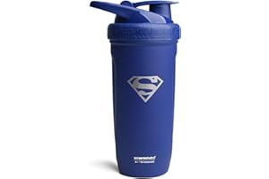 Smartshake Justice League Reforce Shaker Bottle 900ml/30 oz, DC Comics Stainless Steel Protein Shaker Water Bottle, Leakproof Water Shaker Cup, Supplement Shaker for Sport & GYM, BPA-free, DC Superman
