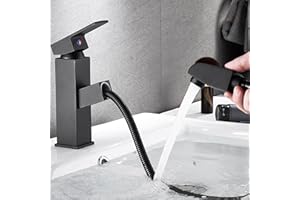 TURNAROUNDTECH Robinet salle bain douchette noir acier inox levier unique eau chaude et froide avec 2 tuyaux inclus robinet lavabo noir avec douchette mitigeur lavabo douchette noir robinet lavabo douchette noir