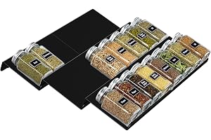 Lifewit Justerbar Kryddburkshållare för Organisering i Låda 8.5 cm Högt, Kryddställ Kryddställ Köksorganisatör Stor Kapacitet Låda Utdragbar Från 20 cm till 40 cm, Uppsättning av 6