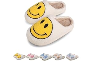 GYOSHI Girls Boys Smile Face Slippers, Toddler Girl Winter Retro Soft Plush Slippers, Big Kids House Shoes