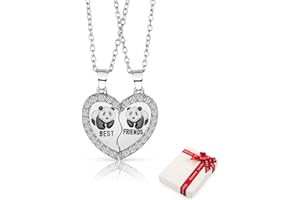 LINJINDE 2Stück Damen Kette Anhänger Silber für BFF Paar Pärchen Couple,Herz Freundschaftsketten Panda Haslkette mit Gravur Best Friends,Herzen Liebe Schmuck Partnerketten Geschenke für Beste Freunde Freundin