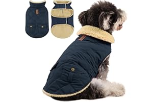 Queenmore Wintermantel Hund Wasserdicht Hundemantel Winter Kleine Hunde Warme Fleecemantel Hundejacke Quilten Hundebekleidung Hundepullover Für Dackel Chihuahua Pudel Bulldogge Beagle, Blau, S
