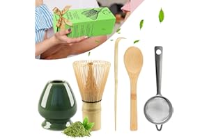 CHWNIBAY Matcha Kit 5 Pièces,Kit Matcha,Comprend le Fouet Matcha en Bambou,2 Cuillères à Matcha,Support Fouet Matcha,Tamiser à Matcha,C'est un Cadeau pour Amateurs de Matcha (Vert Foncé)