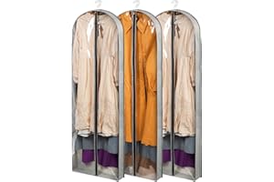 Belinlen 3 Pack 60" Long Garment Bags for Hanging Clothes Storage, Clear Moth Proof Suits Covers with 4" Gussetes for Closet Storage Travel, Plastic Protector for Dress Gowns, Coats, Suit, Down Jacket