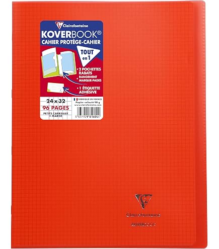 Clairefontaine Lot De 2 Cahiers Koverbook - 17x22cm - 96 Pages Grands Carreaux - Couverture Polypro Bleu