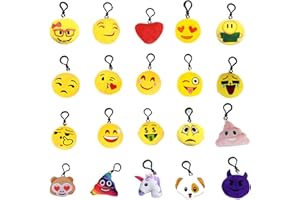 HONGCI 20 Pcs Mini Emoji Keychain,Lovely Emoji Keyrings ,Emoji Plush Pillows Emoticon Key Ring Soft Gift for kids & adult birthday party favours,party bag fillers,Christmas Party Supplies Decorations