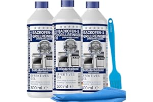 BMUT Lot de 3 flacons de 500 ml (1,5 l) de nettoyant pour four extra puissant | Avec pinceau + chiffon microfibre XXL | Pâte de gel | Nettoyant pour barbecue | Contre les brûlures et les incrustations |
