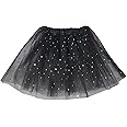 Sparkle Tutu Skirt for Girls, 3 Layered Tulle Sequin Star Princess Skirts Ballet Dance Skorts for Girls Toddler Birthday Holiday Party Dress Up Costume (2-8 Years) Y7ETLPQ
