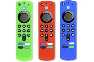 Pinowu Pokrowce na pilota Firestick (3 szt.) kompatybilne z pilotem głosowym Alexa (3. generacji) z Fire TV Stick 4K/ 4K Max (świecące w ciemności), silikonowe etui ze smyczą (zielone i niebieskie i